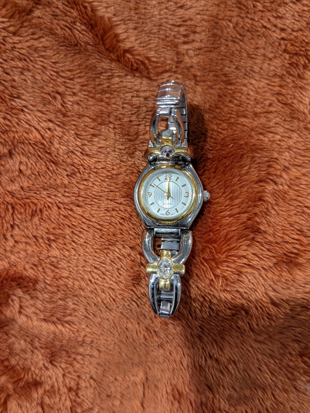 Two-Tone Silver and Gold Women's Bracelet Watch with White Dial